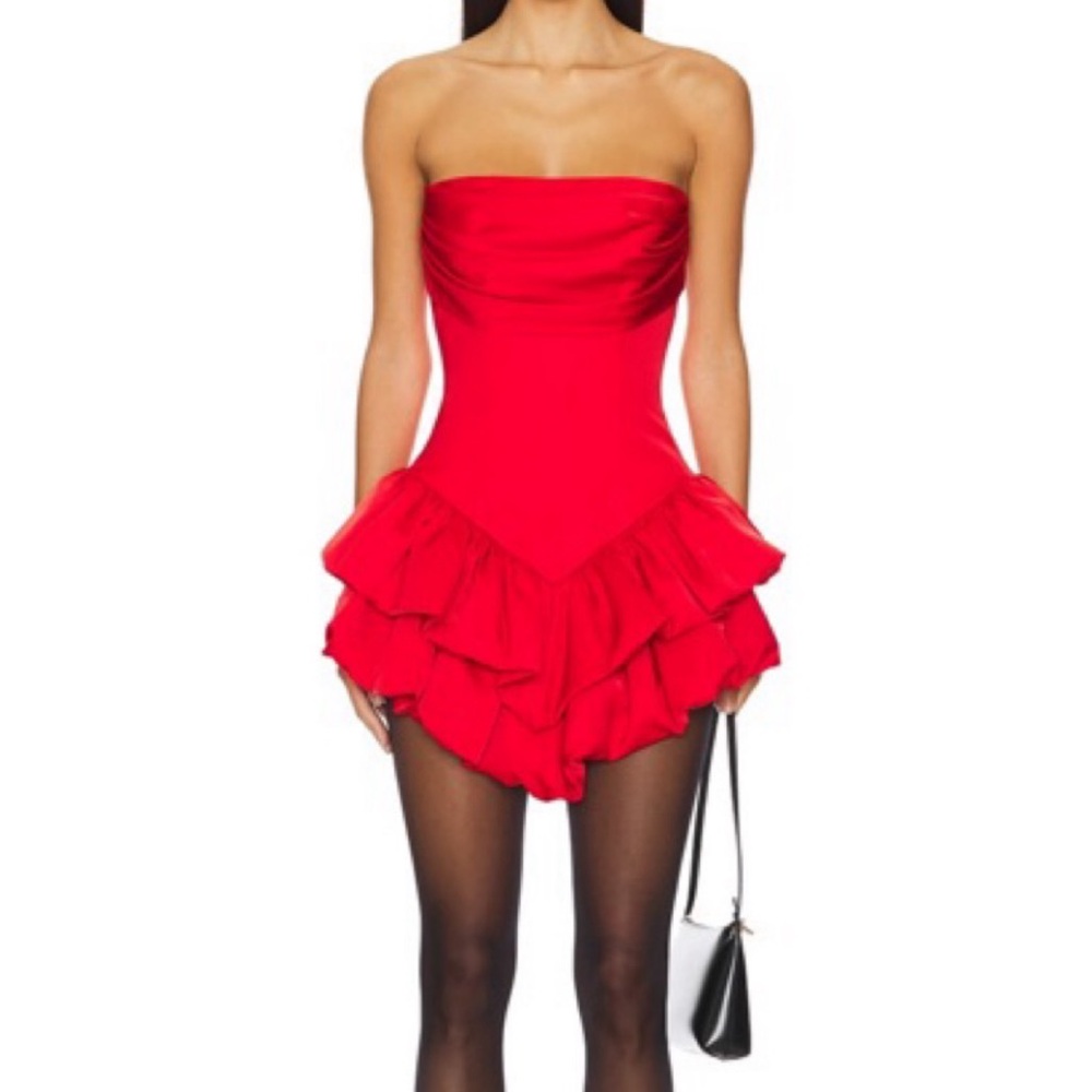 NBD Strapless Red Ruffle Dress